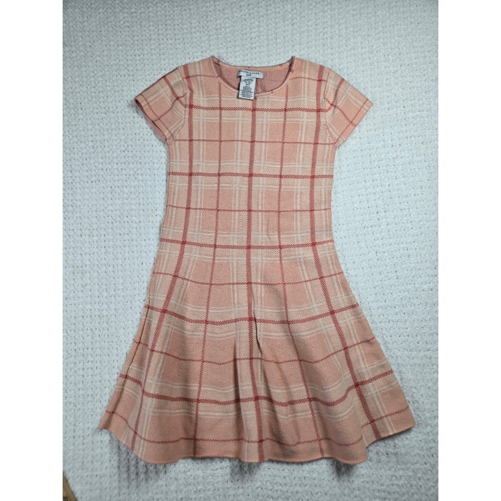 Sincerely Jules Girl Pink Plaid Short Sleeve Knit Sweater Dress Size M 7/8